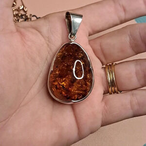 Natural Baltic Amber Pendant In 925 Sterling Silver.